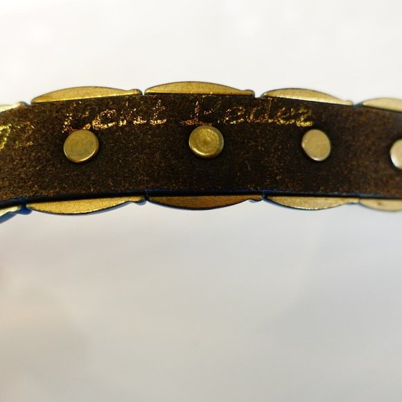 VINTAGE Western Studded Metal Belt 28 SMALL Blue Heavy Medieval Retro ECHT LEDER - Picture 7 of 10